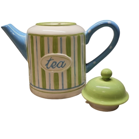 Burton + Burton Porcelain 6 Cup Teapot with Turn and Stay top Green, Blue, White - Picture 3 of 6